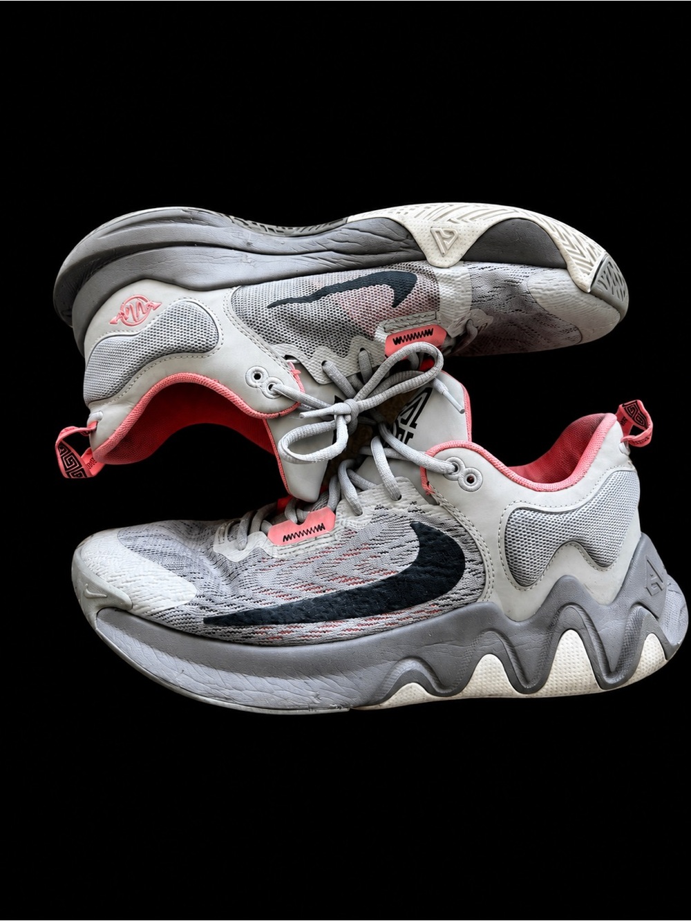 Nike Gray and Pink Performance Sneakers with Black Swoosh